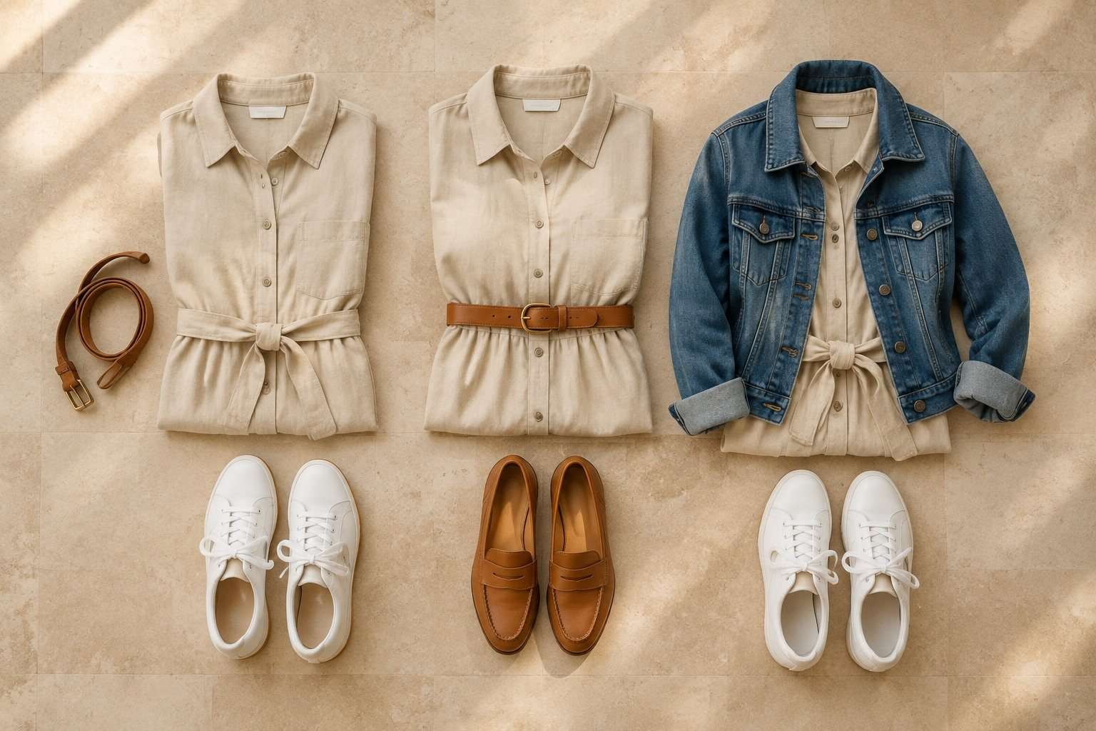 Tres propuestas de accesorios y calzado para combinar un vestido camisero.